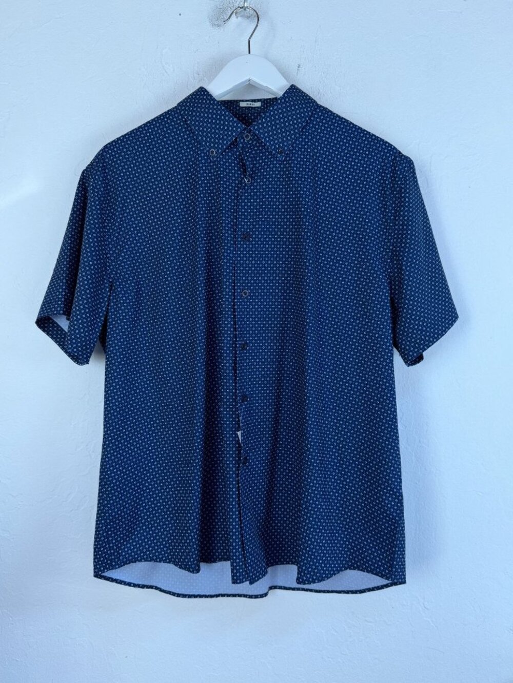 Lucky Brand Mens Navy Grind Geo Short Sleeve Slim Fit Button Down Shirt XL New